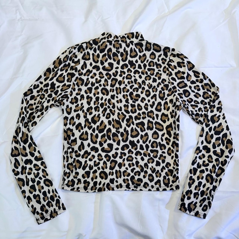 Gaze Womens Y2K Leopard Animal Print Mock Neck Long Sleeve Crop Top Brown M